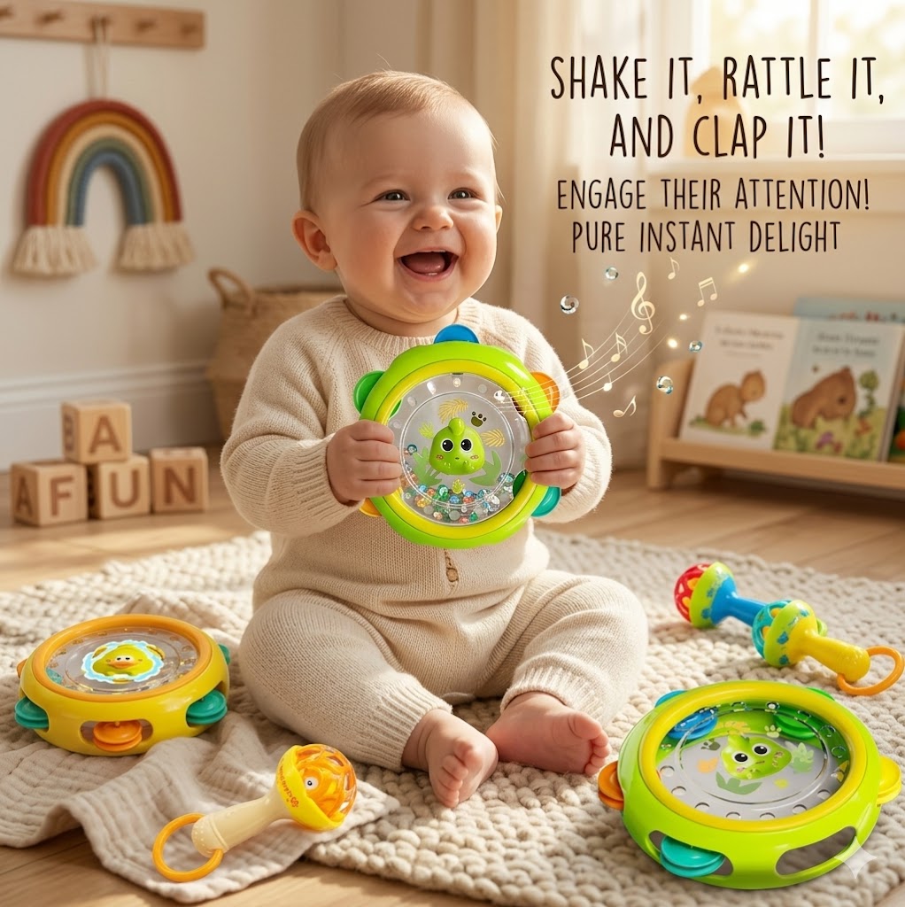 Baby Sensory Musical Drum & Shaker Bell | Colorful Grasping Toy