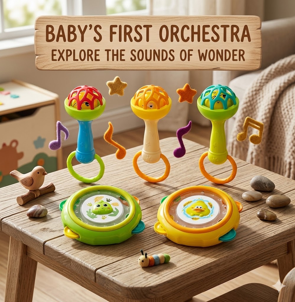 Baby Sensory Musical Drum & Shaker Bell | Colorful Grasping Toy