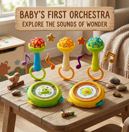Baby Sensory Musical Drum & Shaker Bell | Colorful Grasping Toy