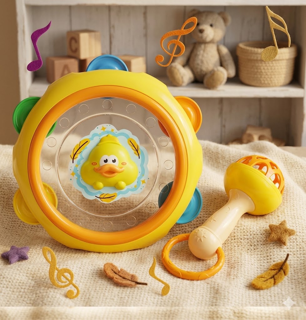 Baby Sensory Musical Drum & Shaker Bell | Colorful Grasping Toy