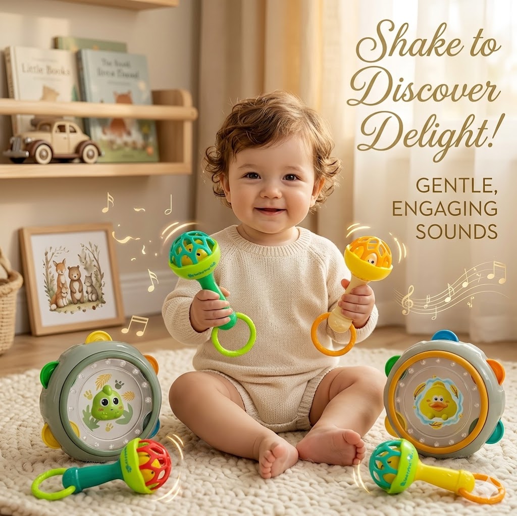 Baby Sensory Musical Drum & Shaker Bell | Colorful Grasping Toy