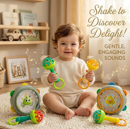 Baby Sensory Musical Drum & Shaker Bell | Colorful Grasping Toy