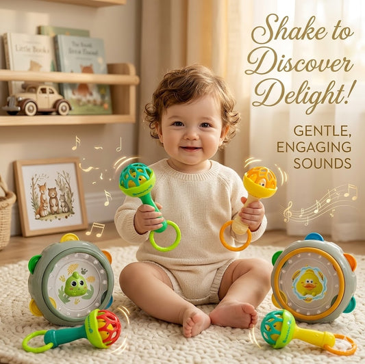 Baby Sensory Musical Drum & Shaker Bell | Colorful Grasping Toy