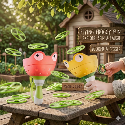 Frog Pull-String Flying Saucer Toy | Kids Outdoor Flying Disc Game with 6 Discs