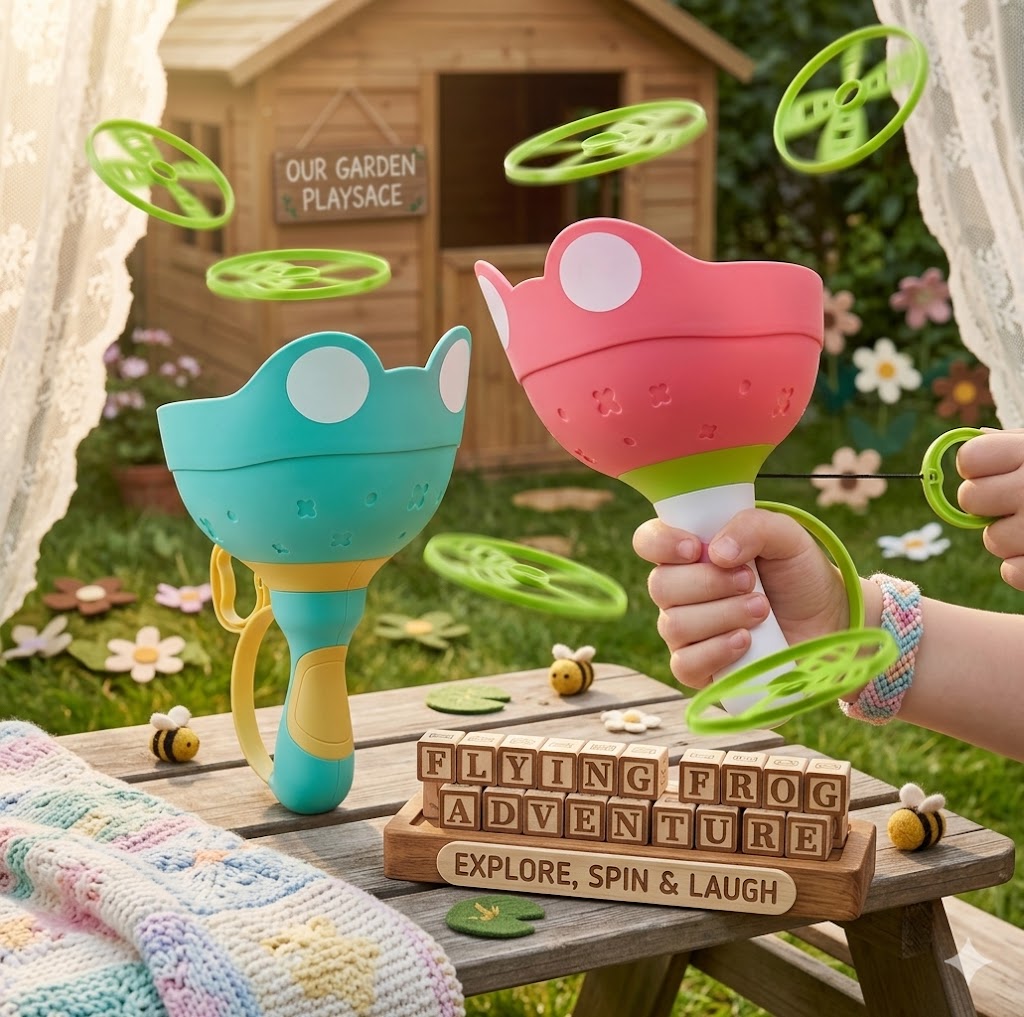 Frog Pull-String Flying Saucer Toy | Kids Outdoor Flying Disc Game with 6 Discs