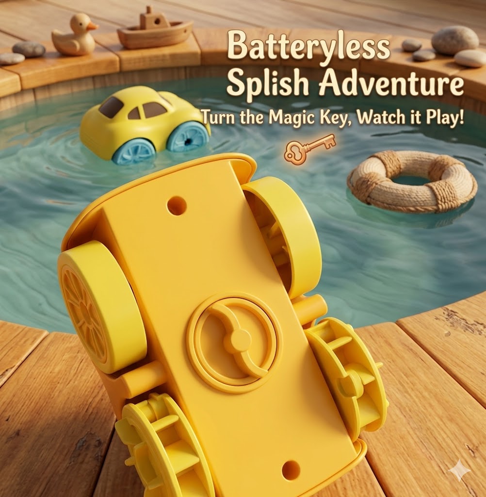 Infant & Toddler Wind-Up Bath Toy – Amphibious Vehicle for Pool & Play, Water Chain Included, Easter Basket Filler