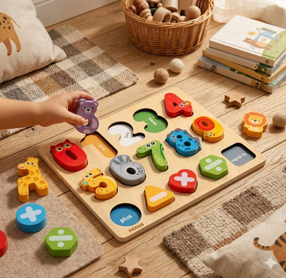 Wooden Montessori Math Puzzle Board | Number & Shape Sorting Toy for Toddlers